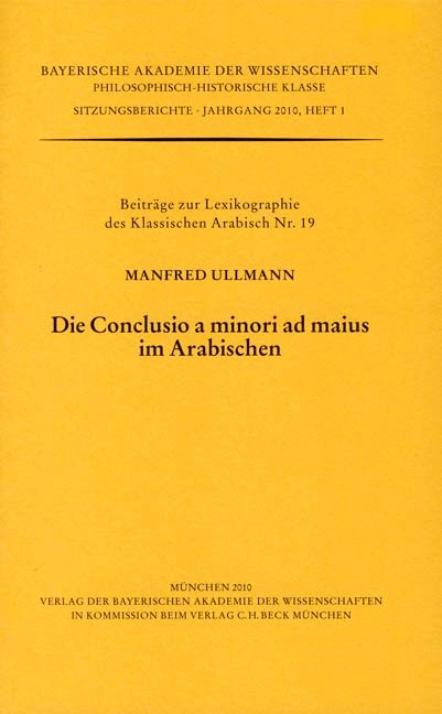 Cover: Ullmann, Manfred, Die Conclusio a minori ad maius im Arabischen