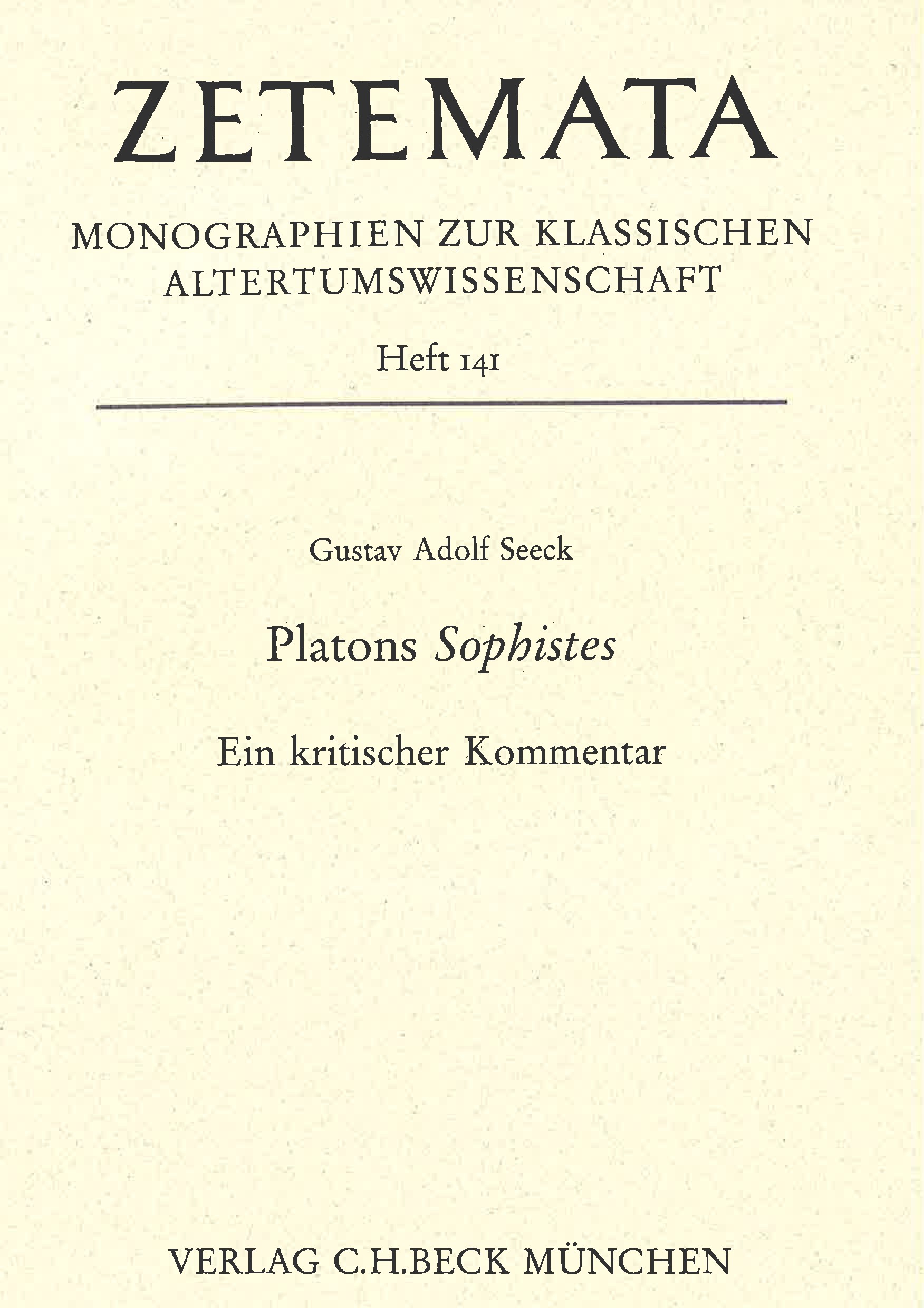 Cover: Seeck, Gustav Adolf, Platons Sophistes