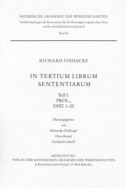 Cover: Fishacre, Richard, In tertium librum Sententiarum