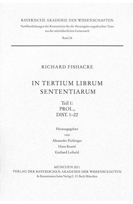 Cover: Richard Fishacre, In tertium librum Sententiarum