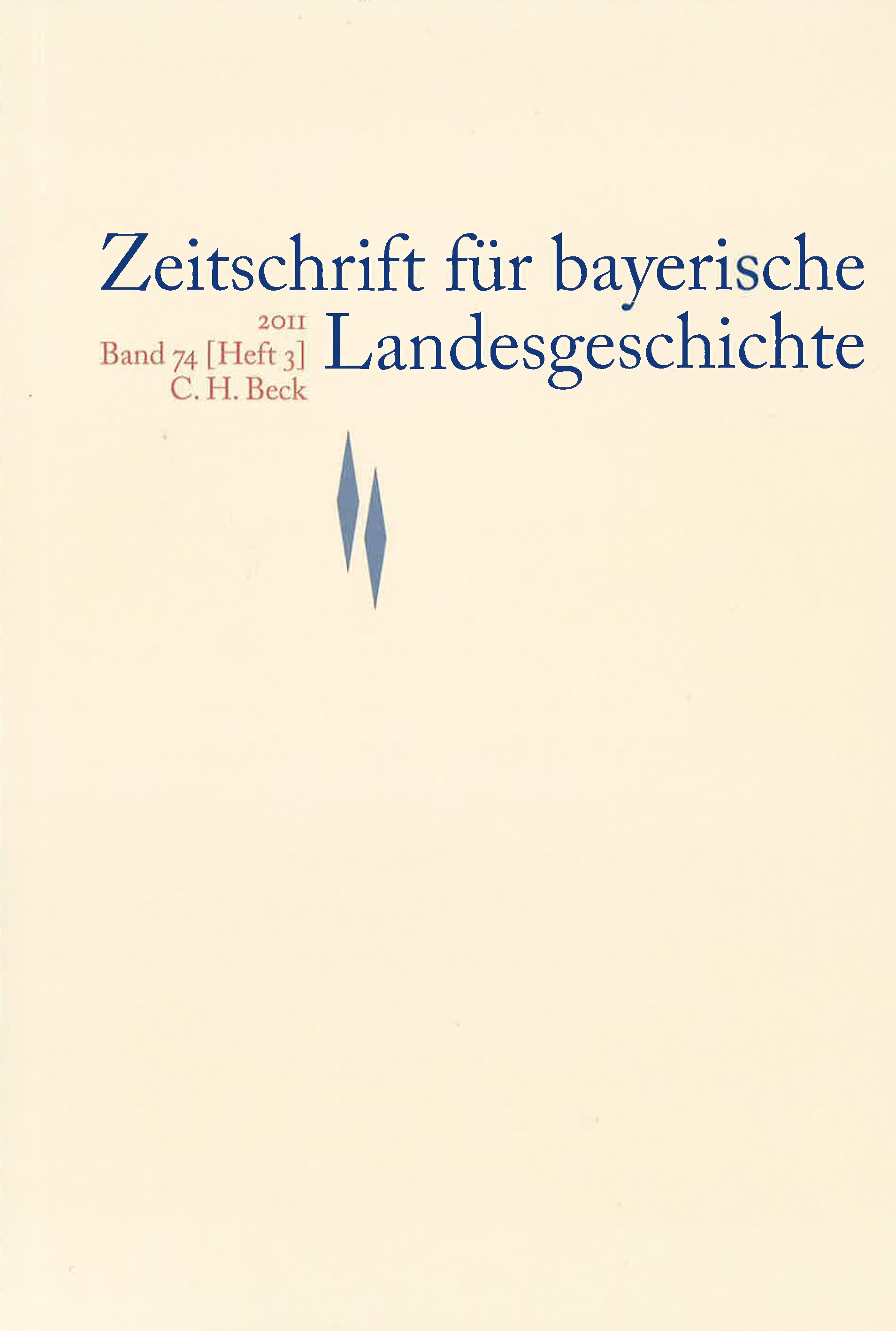 Cover:, Zeitschrift für bayerische Landesgeschichte Band 74 Heft 3/2011